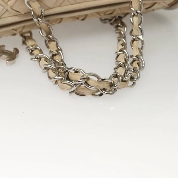 CHANEL Chain Hand Bag Leather White Silver CC - Picture 8 of 14